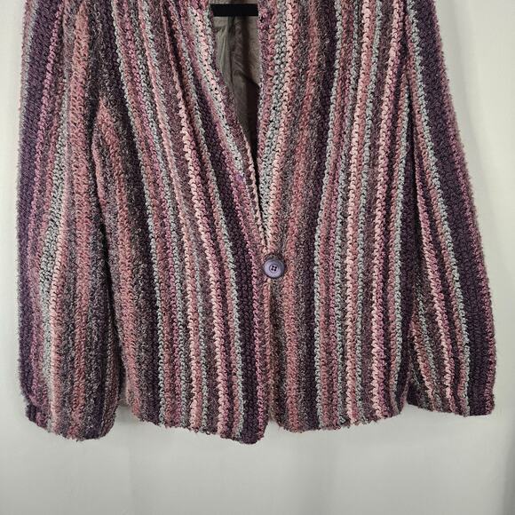 Vtg 80s Boucle Cardigan Purple Pink Lambswool Mohair Blend Knit Blazer Large 12 - Picture 3 of 9
